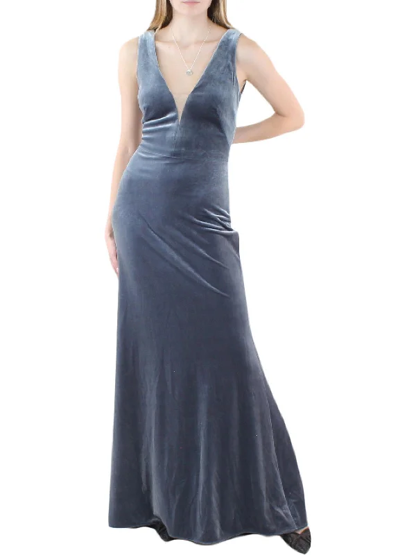 Women's Notched Collar DressesWomens Velvet Long Evening Dress