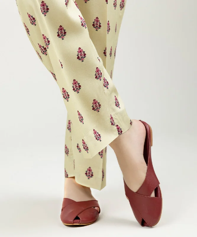 women's pajamas with button-flyPrinted Linen Straight Pants