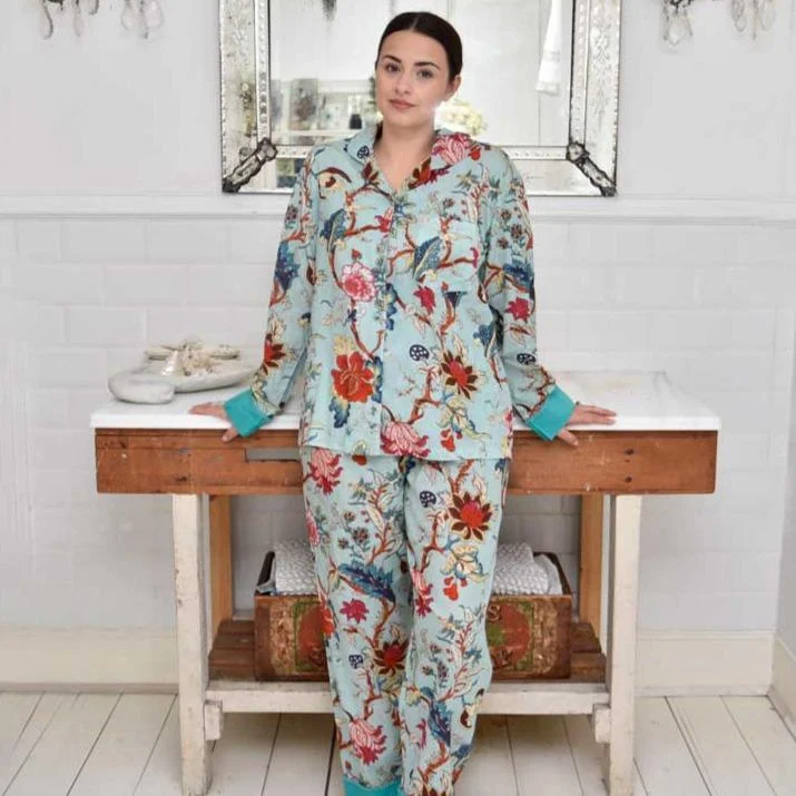 women's pajamas for all-season comfortBlue Exotic Flower Ladies PJs