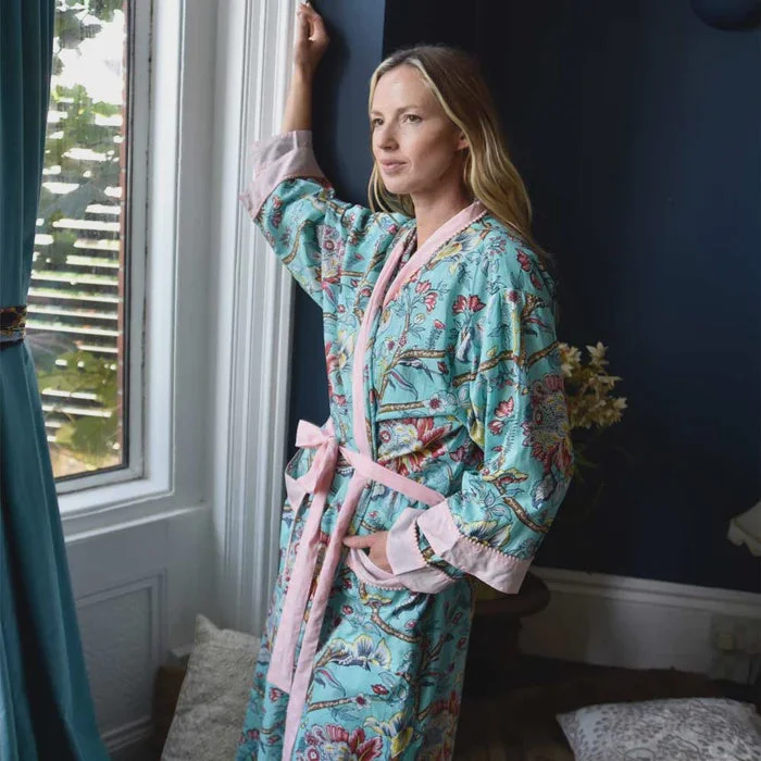 women's pajamas with a whimsical charmBlue Orchid Print Dressing Gown