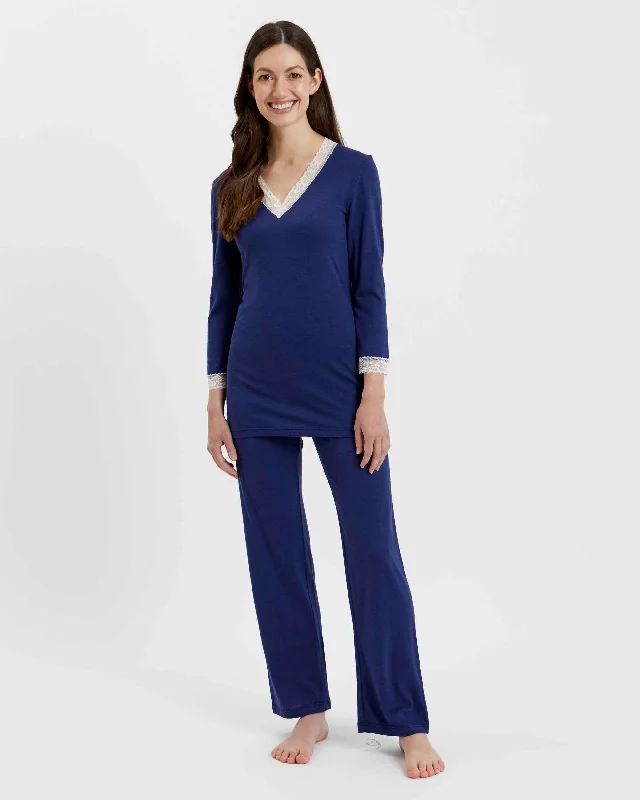 women's pajamas with pockets on the chestWomen's Jersey Ella Pyjamas - Midnight