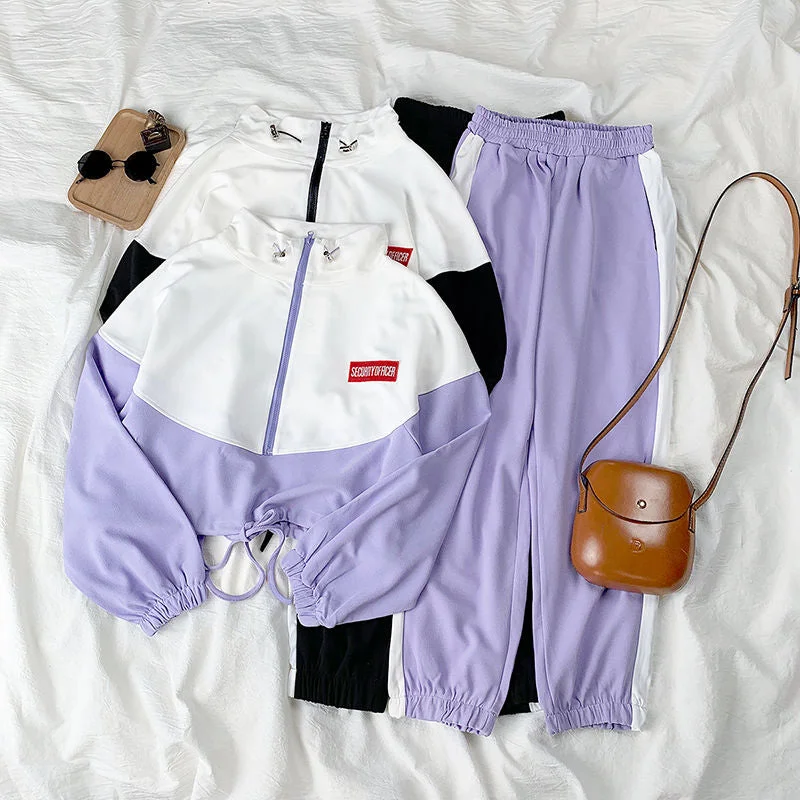 women's pajamas featuring floral embroideryFashion Casual Sports Harajuku Style Two-piece Suit Women Tops