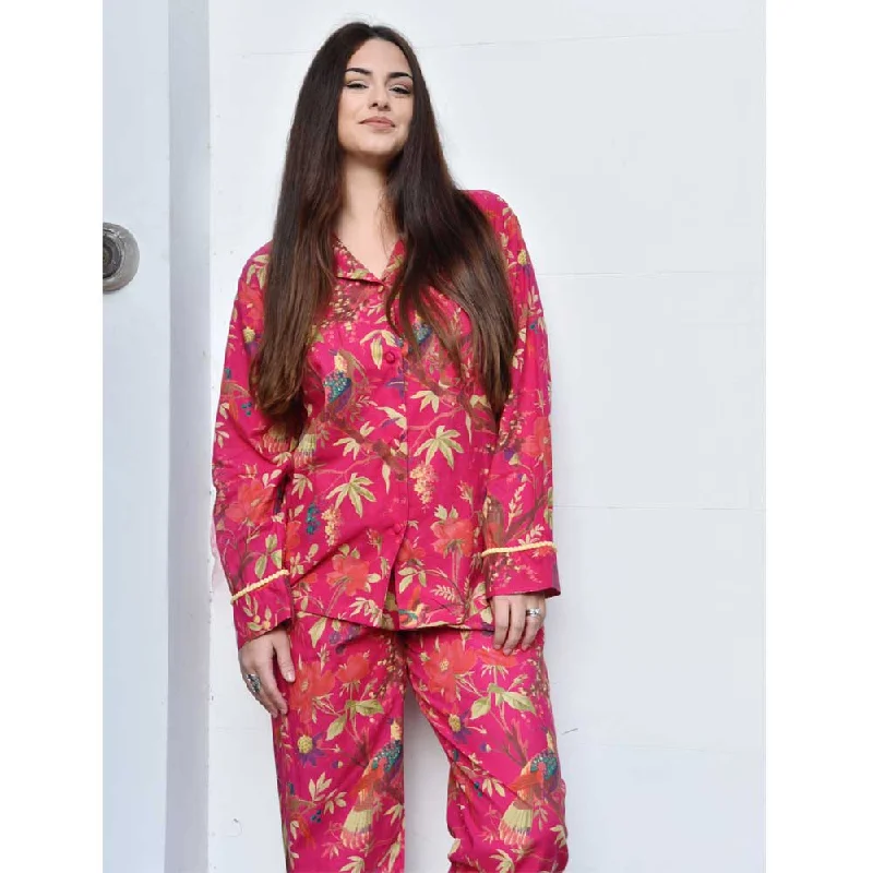 women's pajamas with a touch of whimsical funHot Pink Birds Ladies Pyjamas