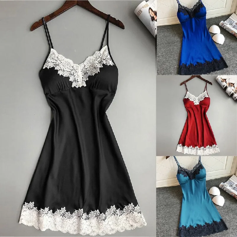 women's pajamas with built-in shortsV-neck Ladies Sexy Silk Satin Night Dress Sleeveless Nighty