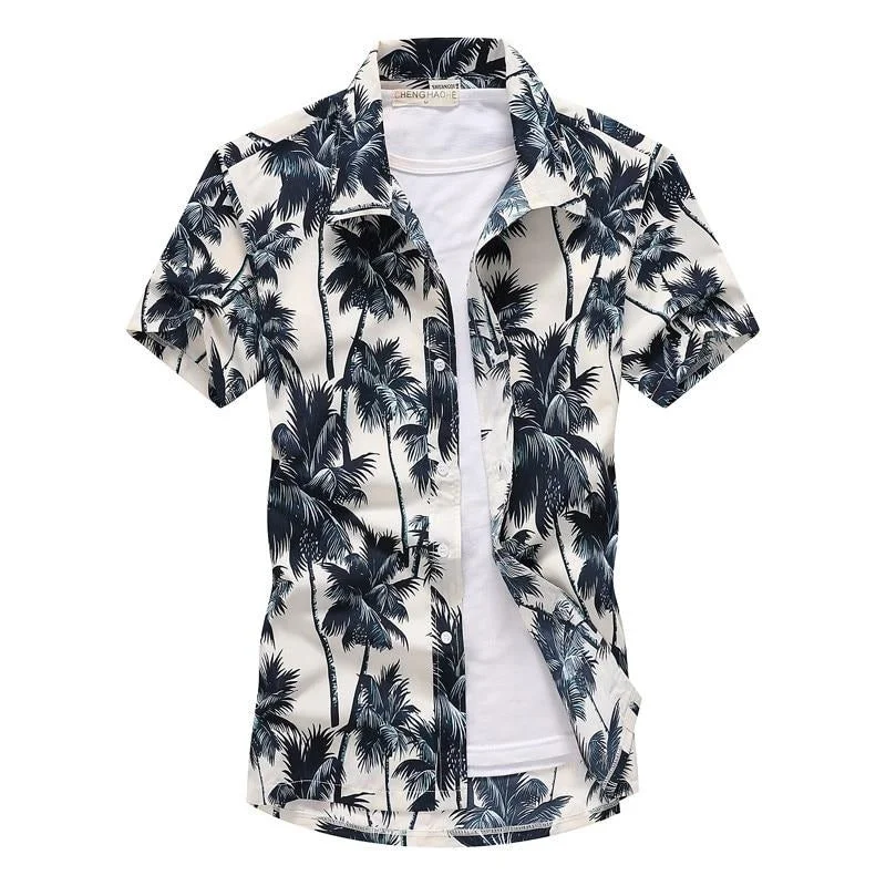 women's pajamas with an elasticized cuffsPalm Tree Printed Hawaiian Beach Shirt