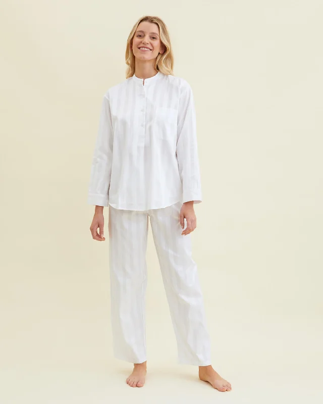 women's pajamas with adjustable waistbandsWomen's Satin Stripe Cotton Pyjamas - White