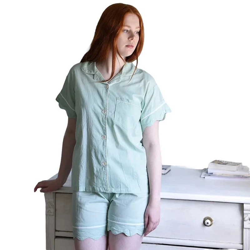 women's pajamas with a subtle shimmerScalloped Edge Ladies Short Pyjamas Green