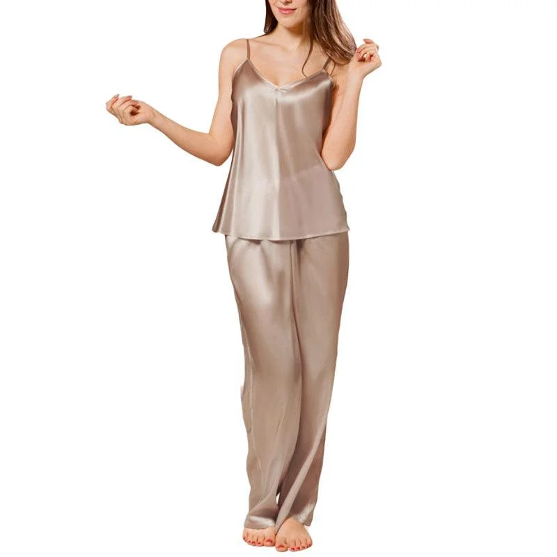 ladies' silk pajama topsSilk Camisole Pajama Set For Women Summer Silk Pajamas