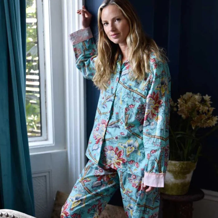 women's pajamas featuring animal printsTeal Exotic Bird Ladies PJ