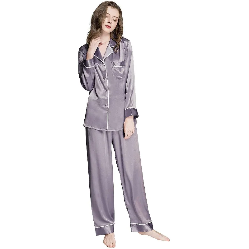 women's pajamas with a charming floral patternWomen Silk Pajamas Set Long Sleeve Two-piece Pure Silk PJ Set