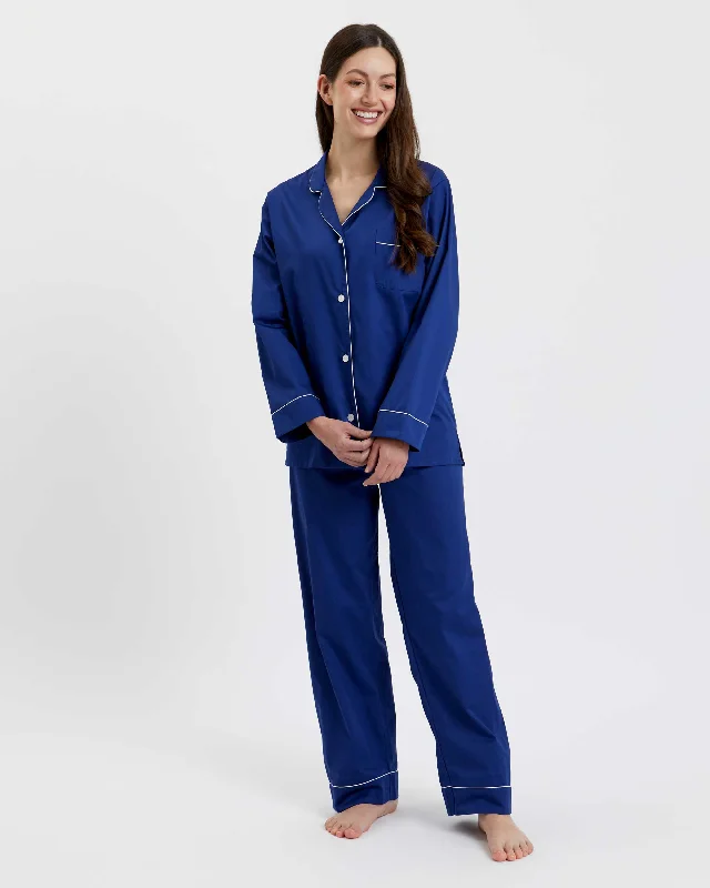 women's pajamas with adjustable strapsWomen's Classic Cotton Pyjamas - Navy Sateen