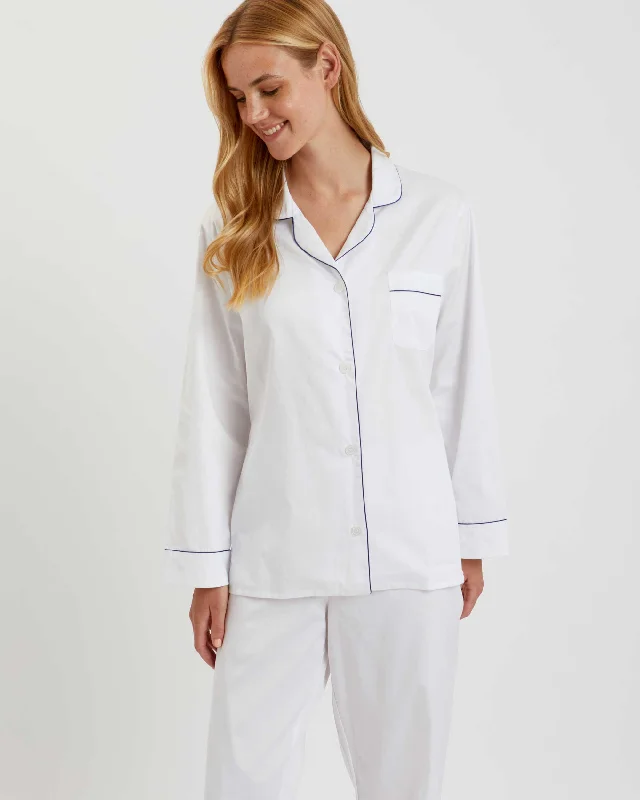 women's pajamas with snap buttonsWomen's Classic Cotton Pyjamas - White Sateen